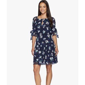 Vince Camuto Navy Floral Dress with tie sleeves